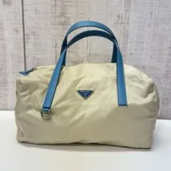PRADA アイボリー/ブルー ハンドバッグ　ナイロン　ミニボストン