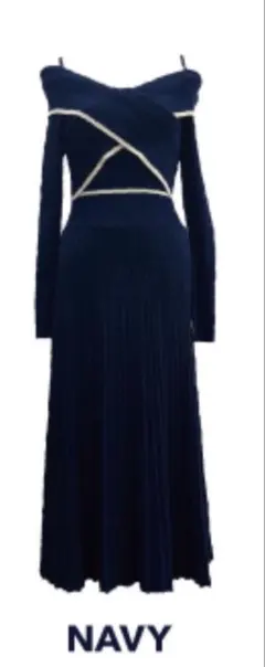 プリーツワンピース 紺