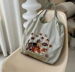 猫とチョコレートの刺繍エコバッグ　刺繍トートバッグ