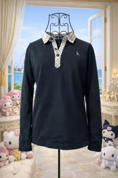 BURBERRY LONDON ノバチェック長袖ポロシャツ 黒 150A管A10