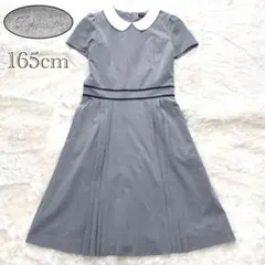 【美品】ポンポネット 白襟 ワンピース グレー 半袖 165cm LL ロゴ刺繍のサムネイル
