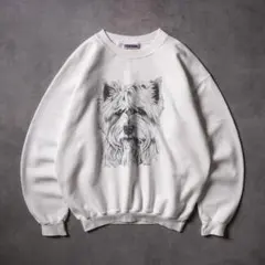 90s Hanes 染み込み ドッグプリント アニマルスウェットのサムネイル