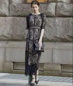 Dorry Doll ショルダーギャザーラッセルレースワンピース ブラック