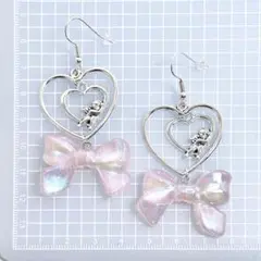 064 パール ピンク 桃色 天使 エンジェル リボン ハート 可愛い ピアス