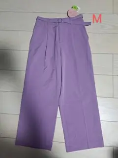 【新品】ストレッチ　ベルト付き　パンツ　ボトムス　パープル　レディース　M