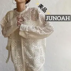 k0683 ✨️美品✨️ JUNOAH ノーカラーレースシャツ　ホワイト