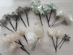 ホワイト　グリーン　リボン　ヘッドパーツ　ドライフラワー　髪飾り　振袖　卒業式