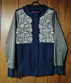 somari imaginationレース×配色デザインブルゾン ネイビー×モカ
