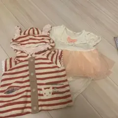 ストライプ柄うさぎ耳付きフード上着服とチュチュスカートセット