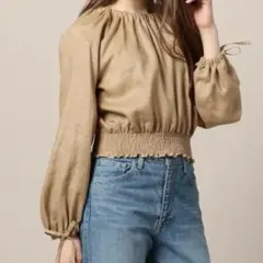 美品 ビューティー&ユース ヨーロピアンリネン ギャザーリボンブラウス 2WAY