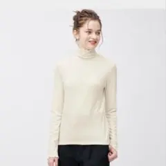 ソフトリブタートルネック長袖Tシャツ 白黒2枚