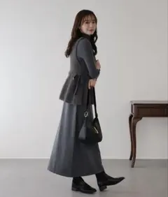 サイドリボンペプラムシャギーベスト＆ニットワンピース セット