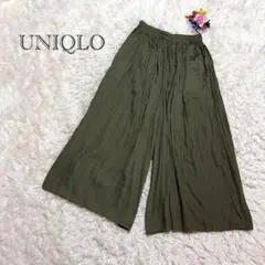 ユニクロ ガウチョパンツ プリーツ風ワイドパンツ カーキ ウエストゴム　涼しさ◎