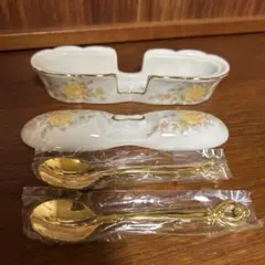 【未使用品】陶器製 カトラリーケース & スプーン セット 蚤の市 レトロ