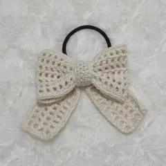 ハンドメイド かぎ編み 編み物 毛糸 ヘアゴム リボン ラメ メッシュ 夏
