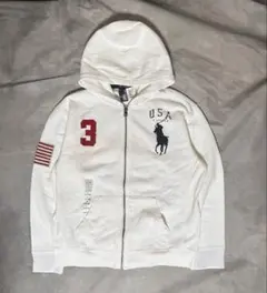 【未使用】USA ラルフローレン　ジップアップパーカー　ホワイト　Sサイズ相当