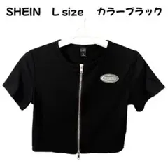 SHEIN DAZY半袖ジップアップ TシャツリブニットトップスブラックL