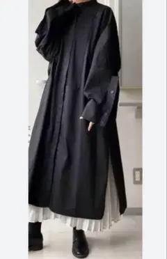 希少【ザラ】オーバーサイズ ロング シャツ ワンピース ポプリン 黒ブラック 美品人気完売【ZARA ザラ】タック入りポプリンワンピース 黒