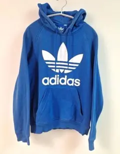 adidas フード付きパーカー S 青 フーディ