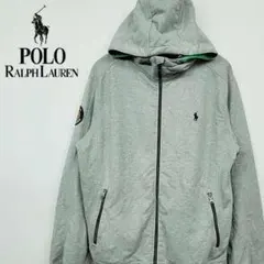 ポロ ラルフローレン 希少 刺繍ロゴ パーカー グレー L【90s 古着】