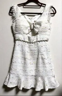 ROBE de FLEURS ツイード キャバドレス ミニ丈 リボン ホワイト系