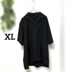 オープンカラーシャツ ブラック 半袖シャツ ビッグシルエット 無地 シンプルXL