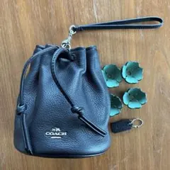 COACH ブラック レザー　巾着　バック