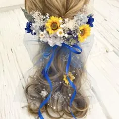 ブーケの様な髪飾り《再販人気》ひまわり×ブルー /成人式/浴衣/ヘッドドレス