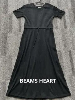 BEAMS HEART リブニット ロングワンピ 半袖 シンプル きれいめ