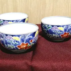【美濃焼】前畑陶器 庫山窯 染錦 花柄 湯呑み 3客セット 小鉢にも