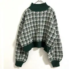 FLC エフエルシー ハイネックニット セーター グリーン 千鳥柄 M