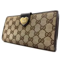 グッチ ラブリーハート 長財布 GGキャンバス Wホック ブラウン