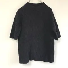 WE Fashion 幾何学柄 ケーブル編み 半袖ニット プルオーバー 黒 S