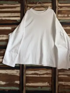 美品 45R 日本製 コットン天竺 長袖カットソー R刺繍 ホワイト 白 ロンT 美品 45R 日本製 コットン天竺 長袖カットソー R刺繍 ホワイト 白 ロン