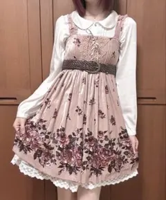 L'EST ROSE くすみピンク ローズ柄 ジャンパースカート