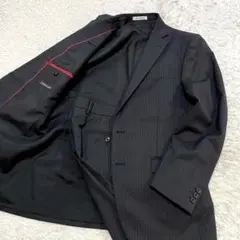 良品 レミュー ウォッシャブル パンツスーツ ブラック ストライプ　L