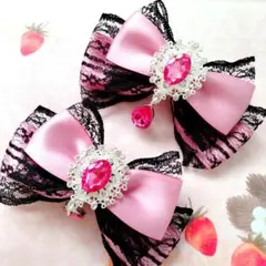 リボン ヘアクリップ 左右2個セット 量産型 地雷系 ローズピンク ドロップ