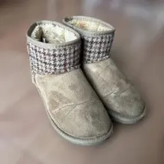 Harris Tweedベージュ チェック柄 ムートンブーツ