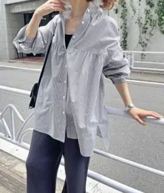 Spick&Span コットンストライプフリルカラーブラウス