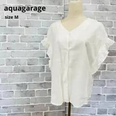 aquagarage フリル袖Vネックブラウス ホワイト Mサイズ C744のサムネイル