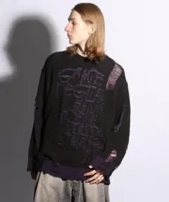 【美品】HARE　グランジレタリングニット　ブラック　セーター　ダメージ