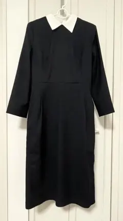 【CELFORD】襟付きワンピース ネイビー 付け襟 ポケット付