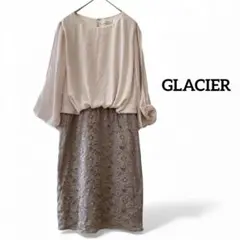 GLACIER ひざ丈ワンピース　ツートンカラー　淡いピンク　グレージュ　M
