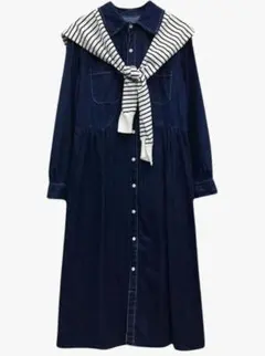 【新品】デニムワンピース　長袖　ストール付き