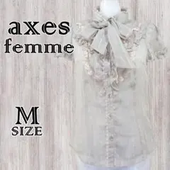 axes femme リボンタイ付き半袖ブラウス フリルレース姫ギャルM