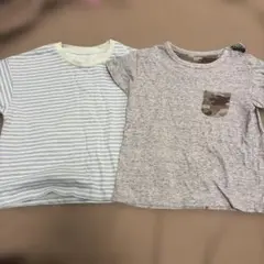 ストライプと迷彩ポケットのTシャツ2枚セット