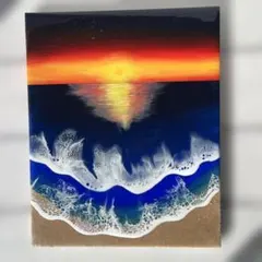 油絵 原画 海の絵 サムホール 風景画 サーフ インテリアアート KURO