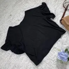 【BROWNY】袖フリルシャツ　『M』　シンプル　ブラック　ショート丈　コットンのサムネイル