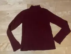 バーガンディ リブ編み ハイネックニット