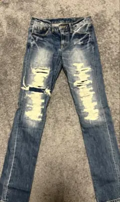 AZUL by moussy マウジー　ダメージ加工スリムフィットデニム